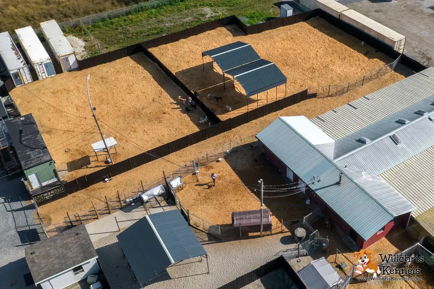 Aerial view of Willchris Kennels facility